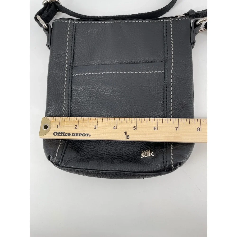 The Sak Crossbody Bag Purse Womens Small Black Leather Contrast Stitch‎ Travel